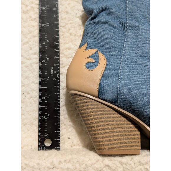 Fashion Nova Women's 5.5 Thigh High Blue Jean Boots Faux Leather Over The Knee - Picture 4 of 8